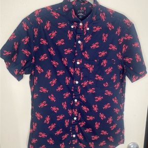 J.Crew Short-sleeve Flex Wash cotton poplin shirt Navy/Red Lobsters Slim M